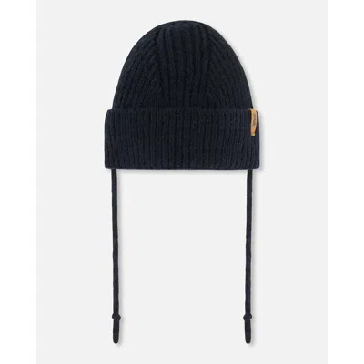 Deux Par Deux Kids'  Baby Unisex Mid-season Knit Hat With Strings Black In Anthracite