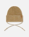 Deux Par Deux Baby Unisex Mid-season Knit Hat With Strings Taupe In Terra Cotta