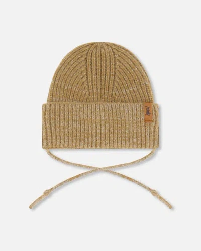 DEUX PAR DEUX DEUX PAR DEUX BABY UNISEX MID-SEASON KNIT HAT WITH STRINGS BROWN PINK