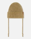 Deux Par Deux Baby Unisex Mid-season Knit Hat With Strings Taupe In Pine Bark