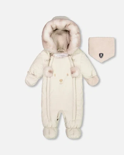 Deux Par Deux Kids'  Baby Unisex One Piece Baby Bear Face Snowsuit Silver White Designed For Car Seat In Silver Birch