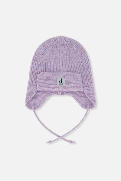 Deux Par Deux Kids' Baby Winter Knit Hat With Ear Flaps And Strings Lavender In Purple