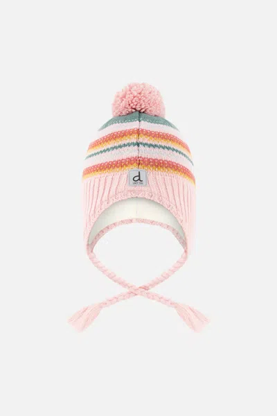Deux Par Deux Kids' Baby Winter Peruvian Knit Hat With Pompom Pink And Green Jacquard In Multi