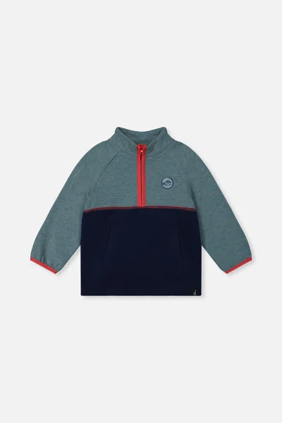 Deux Par Deux Kids' Baby Zip Mock Neck Top Pale Turquoise In Multi