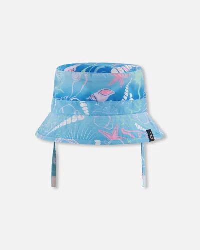 Deux Par Deux Kids' Beach Hat Blue Shell Print