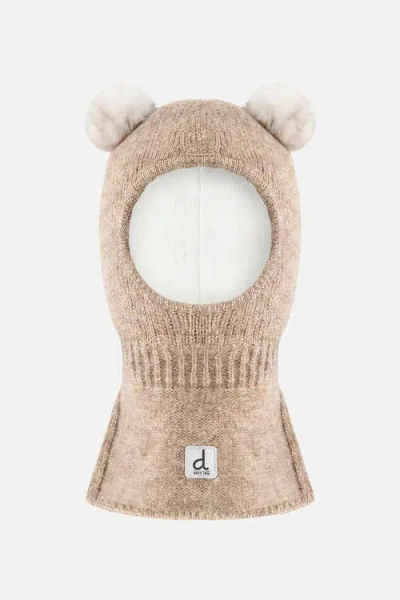 Deux Par Deux Kids'  Bear Ear Fleece Lined Knit Balaclava In Brown