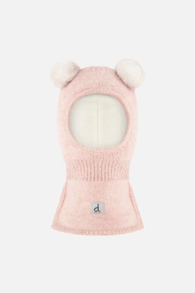Deux Par Deux Babies'  Bear Ears Knit Fleece Lined Balaclava In Pink