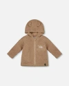 Deux Par Deux Bear Hooded Zip Jacket In Brown