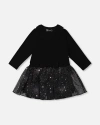 Deux Par Deux Kids'  Bi-material Dress With Glittering Skirt In Black