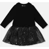 Deux Par Deux Bi-material Dress With Glittering Skirt In Black