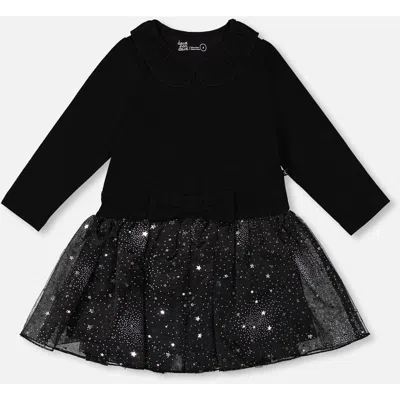 DEUX PAR DEUX DEUX PAR DEUX BI-MATERIAL DRESS WITH GLITTERING SKIRT