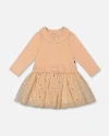 Deux Par Deux Kids'  Bi-material Dress With Glittering Skirt In Brown