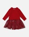Deux Par Deux Bi-material Dress With Glittering Skirt In Red