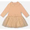 Deux Par Deux Bi-material Dress With Glittering Skirt In Sand