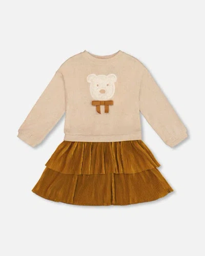 Deux Par Deux Kids'  Bi-material Dress With Layered Skirt In Multi