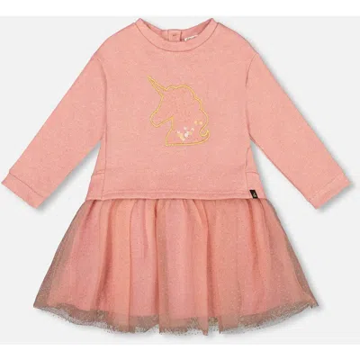 DEUX PAR DEUX DEUX PAR DEUX BI-MATERIAL DRESS WITH MESH SKIRT AND UNICORN