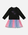 Deux Par Deux Bi-material Dress With Mesh Skirt In Black