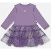 Deux Par Deux Bi-material Dress With Muslin And Mesh Skirt In Purple