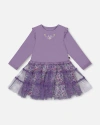 Deux Par Deux Bi-material Dress With Muslin And Mesh Skirt In Purple