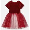 Deux Par Deux Bi-material Short Sleeve Party Dress In Red