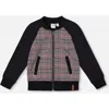 Deux Par Deux Bi-material Zip Front Jacket Plaid In Brown