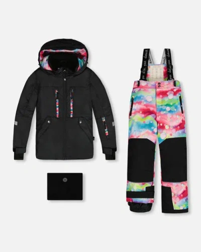 Deux Par Deux Kids'  Big Girl's Two Piece Technical Snowsuit Black With Printed Bubbles