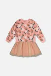 Deux Par Deux Bi-material Dress Pink Strawberry Print In Orange