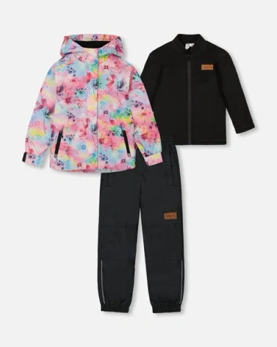Deux Par Deux Kids'  In Black And Multicolored Flowers