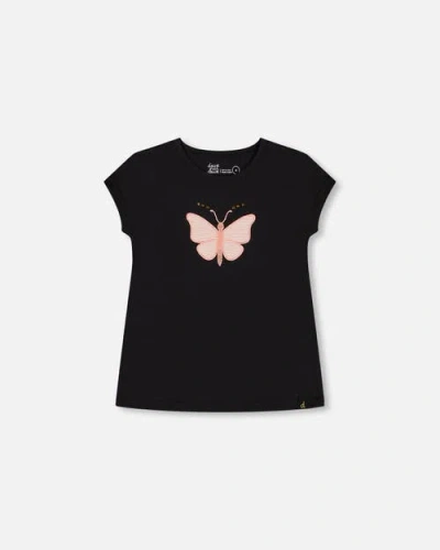 Deux Par Deux Kids'  In Black And Pink Butterfly