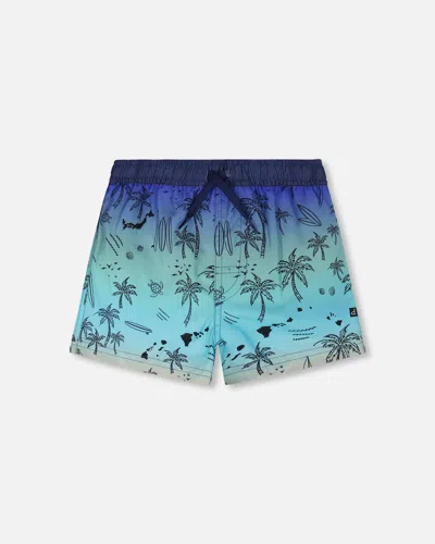 Deux Par Deux Kids'  Mid Thigh Elastic Waist Beach Boardshorts In Multi