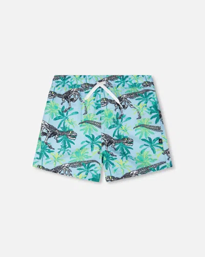 Deux Par Deux Kids'  Mid Thigh Skeleton Boardshorts In Blue