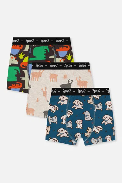 Deux Par Deux Kids' Boxer Pack Of 3 Animal Prints In Multi