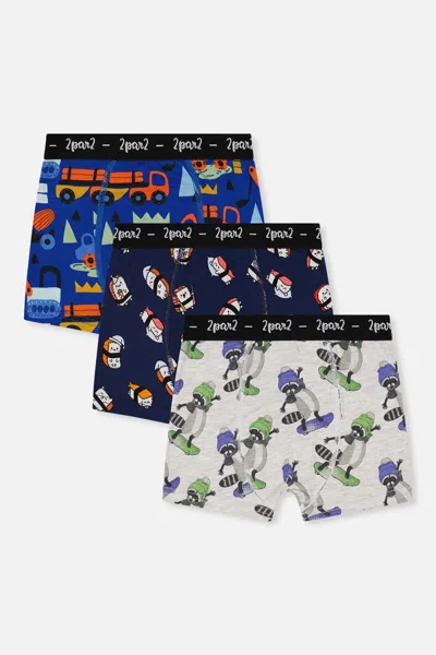 Deux Par Deux Kids' Boxer Pack Of 3 Fun Prints In Multi