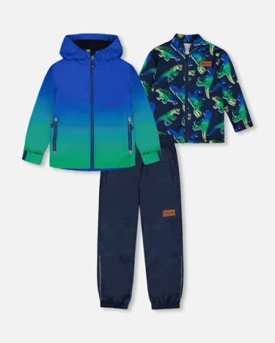 Deux Par Deux Kids'  Boy's 3-in-1 Mid-season Outerwear Set Royal Blue And Green Gradient