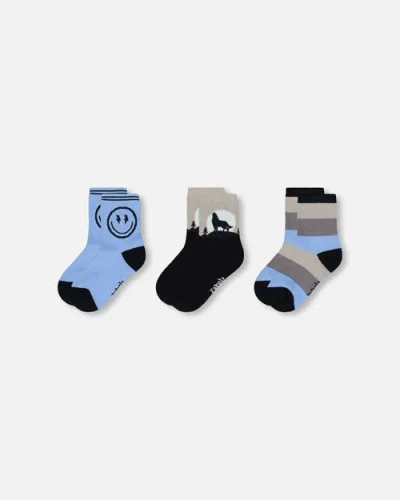 Deux Par Deux Kids'  Boy 3-pack Knit Socks In Blue