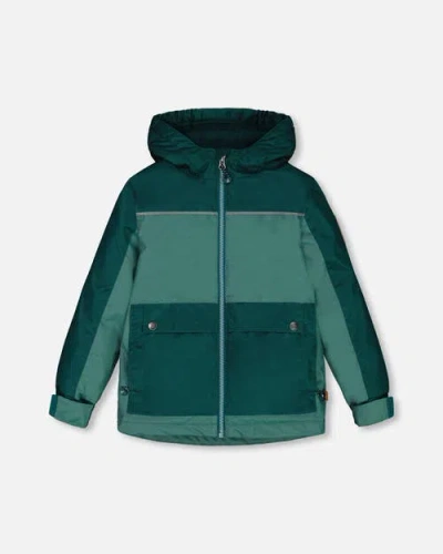 Deux Par Deux Kids'  Boy's Colorblock Mid-season Jacket Forest Green And Emerald