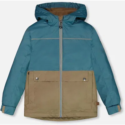 Deux Par Deux Kids'  Little Boy's Colorblock Mid-season Jacket Neutral Blue And Taupe