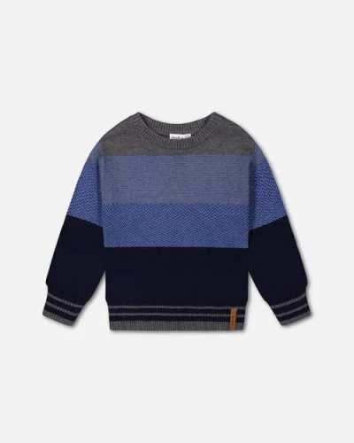 Deux Par Deux Kids'  Boy's Colorblock Sweater Blue Gradient In Peacoat