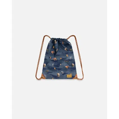 Deux Par Deux Boy's Drawstring Bag Navy Printed Mountains Animals