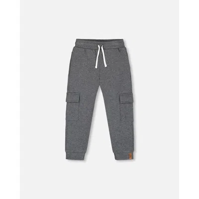 Deux Par Deux Kids'  Boy's Fleece Sweatpants With Cargo Pockets Dark Gray In Dark Heather Grey