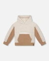 Deux Par Deux Little Boy's French Terry Color Block Pullover Hoodie Sweatshirt Beige And Off-white In Beige And Off-white