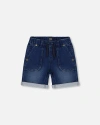 Deux Par Deux Kids'  Boy's French Terry Denim Short Dark Denim Blue