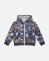 DEUX PAR DEUX BOY'S FRENCH TERRY HOODED CARDIGAN PRINTED PALM TREE AND SURF