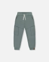 Deux Par Deux Little Boy's French Terry Sweatpants With Side Pockets Grayish Teal In Grayish Teal