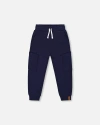Deux Par Deux Little Boy's French Terry Sweatpants With Side Pockets Navy Blue In Navy Blue