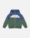 DEUX PAR DEUX DEUX PAR DEUX BOY'S FULL ZIP COLORBLOCK HOODED FLEECE SWEATSHIRT FOREST GREEN