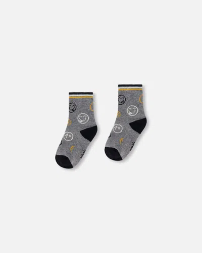 Deux Par Deux Kids' Boy's Jacquard Socks Dark Grey In Gray