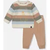 Deux Par Deux Boy Knitted Top And Pant Set In Brown