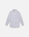 Deux Par Deux Boy's Long Sleeve Button Down Shirt Navy Blue Stripes In Navy Blue Stripes