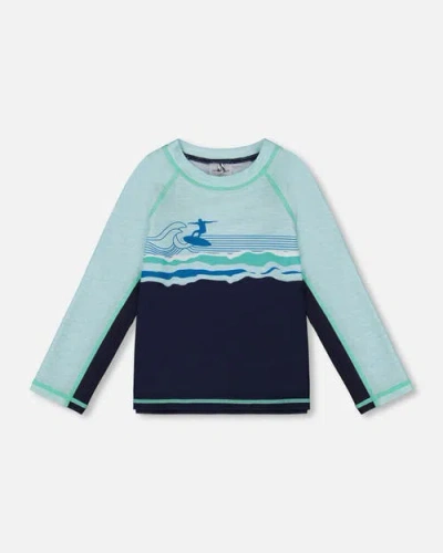 Deux Par Deux Kids'  Boy's Long Sleeve Rashguard Navy Blue And Turquoise